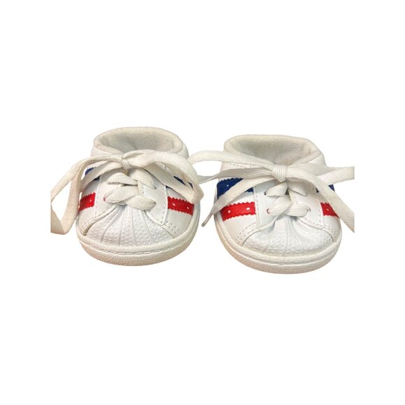 Build-A-Bear Workshop White Sneakers Red Blue Stripes Lace up Replacement - Picture 1 of 6